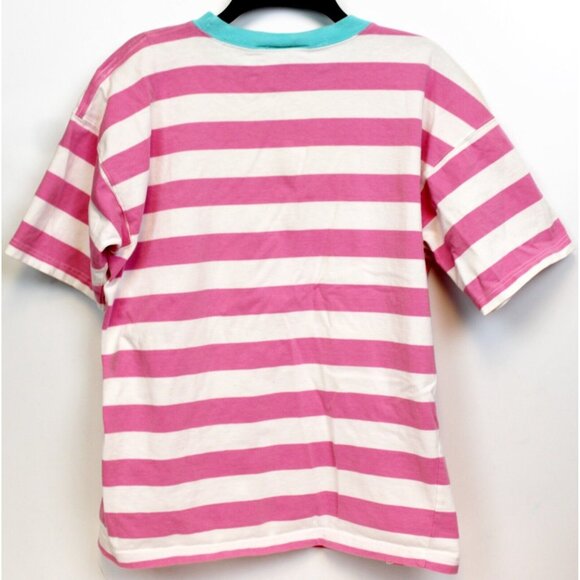 VTG 80s Boscali Pink Stripe TShirt Womens Medium Teal Crewneck Classic Preppy - Picture 6 of 10
